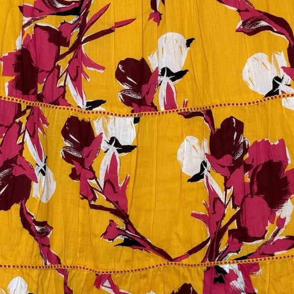 Lane Bryant 28 3X Top Shirt Yellow Floral Flower Square Neck Cap Short Sleeve - Picture 6 of 7